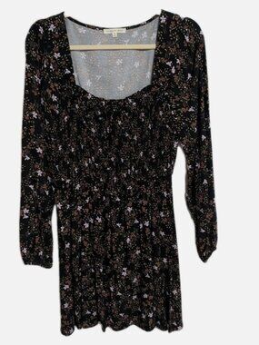 Copper Key Long Sleeve Global Floral Dress Bubble Sleeve Sz Medium Knee Length
